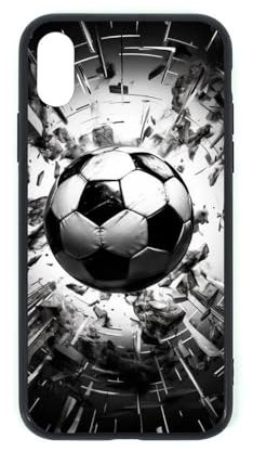 CRIVOTA Hülle Für iPhone XS - Ganz Neues Fußball-Design, Glas-Rückseite + TPU, Perfekte Passform, Militärstandard Getestet, Präzise Aussparungen, Handyhüllen Für Jungen Mädchen