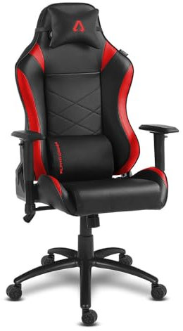 Alpha Gamer Atena - Silla Gaming de Cuero PU, Ergonómica, Reposabrazos Ajustables, Cojín Cervical y Lumbar, Base de Metal 150KG - Negro y Rojo