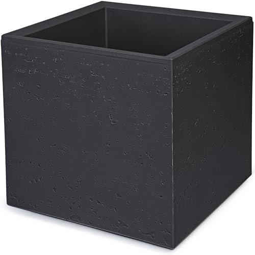 KONZEPT Grand pot de fleurs sur roulettes, en matériau 100 % recyclé, 30 x 30 x 30 cm, pour l'intérieur et l'extérieur, carré, noir, aspect béton, mobile, idéal pour le jardin, la terrasse, le balcon