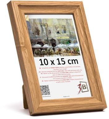3-B Bilderrahmen MORI - Braun (Eiche mit optisch sanfter Holzmaserung) - 10x15 cm - Holzrahmen, Fotorahmen, Portraitrahmen mit Acrylglas