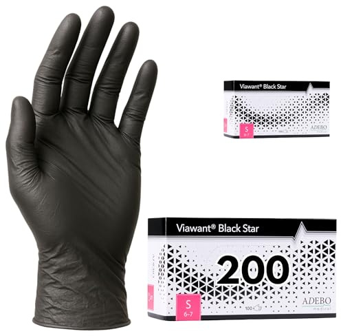 Einweghandschuhe 200 Stück | S | Nitrilhandschuhe Schwarz | Puderfreie, latexfreie Einmalhandschuhe | Reißfest & feinfühlig | EN 455 & EN 374 | Gr. XS, S, M, L, XL