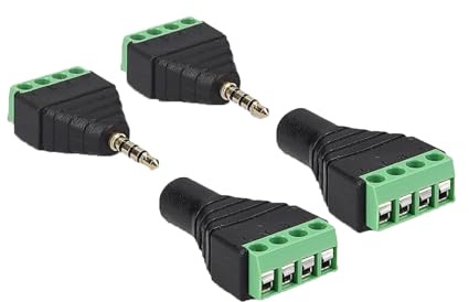 Wvzong 3.5mm Screw Terminal Adapter 4-Pin - 2x Plug & 2x Socket Connectors | No Soldering Needed Audio Cable Adapter for DIY, Speaker, Raspberry Pi, Arduino (4-Pack)