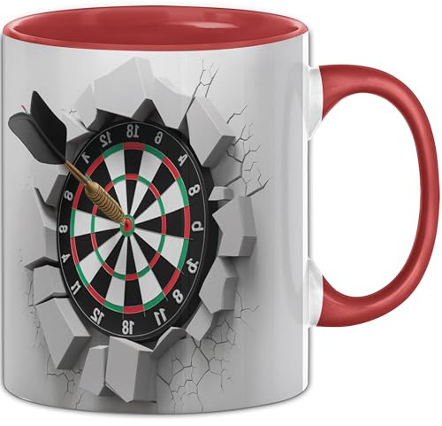 3D Dartscheibe Tasse Geschenk Dartscheibe Durchbruch Wand Spruch Geschenkidee für Dartscheiben Liebhaber (Rot)