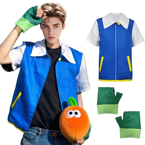 MeYuxg Anime Cosplay Kostüm,Blaue Jacke Handschuh Set, Lassisches Anime Kostüm,Unisex Karneval Cosplay anime für Halloween Karneval Themenpartys Alltagskleidung