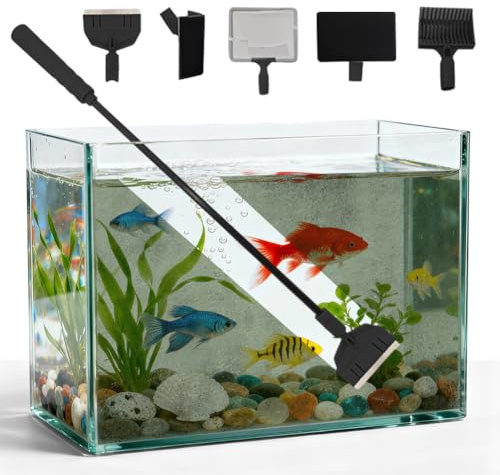 Set di attrezzi per la pulizia dell'acquario, 5 in 1 con detergente per vetri, raschietto per alghe, spazzola per ghiaia, strumento per la pulizia della rete per acquario, set di pulizia per serbatoio