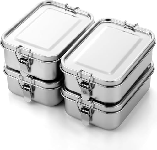 LUMEIRA Confezione da 4 contenitori per il pranzo in acciaio inox, a prova di perdite, con clip di bloccaggio, scatole per snack in lavastoviglie per lavoro, picnic e preparazione dei pasti (850 ml)