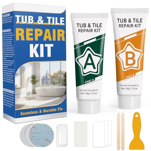 Tile Repair Kit (White), Professional Fibreglass, Porcelain, Ceramic & Bath Enamel Repair Kit for Chips, Cracks, Scratches and Holes, Waterproof, Fixes Tub, Tile, Sink, Shower Tray & More