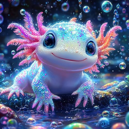 QENSPE Diamond Painting Bilder für Erwachsene Axolotl – 30x30cm DIY Diamant Painting Set Anfänger zum Basteln – Cartoon 5D Diamant Malerei Set für Kreative Freizeit & Haus Dekoration