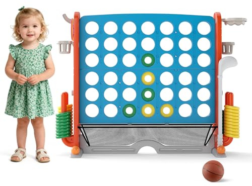 FANTASK Ensemble de Jeu géant 4 en 1, Quatre gagneurs, Taille XXL, avec Lancer, Panier de Basket et Jeu de Golf, Jeu de Jardin avec Porte-gobelet, Compartiment en Filet et Sac de Transport, pour