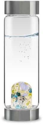 VitaJuwel ViA FRÜHLINGSERWACHEN | Wasserflasche mit Apatit · Peridot · Chalcedon · Bergkristall - Erneuernd ·Belebend · Lichtvoll
