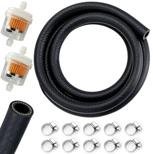 Fuel Line Set, 2 Meter Rubber Fuel Hose 6mm ID with 2pcs Petrol Filters | 10pcs Adjustable Hose Clamps, Fuel Pipe Kit for Moto,Scooter,Cars,Tractors,Lawn Mower,Generators,Small Engines