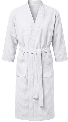 AUYAO Peignoir de Bain Homme et Femme, Peignoir Léger et Doux | Robe de Chambre avec Poches, Ceinture, Sortie de Bain Gaufré Homme, Vêtements de Nuit pour Hommes