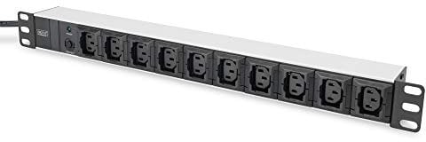 DIGITUS Multiprise 19 - 10 prises IEC C13 - 1U - 250VAC - 50/60Hz - 10A - 2500W - Avec protection contre les surcharges - Pour armoires réseau et serveurs 19 pouces