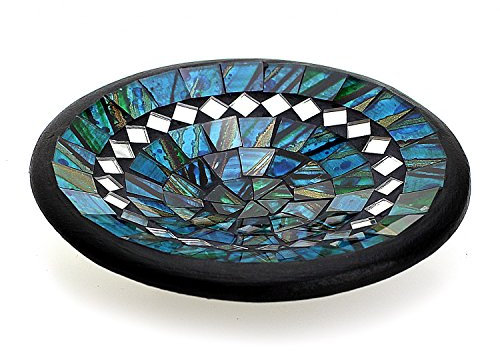 TEMPELWELT Mosaikschale Tonschale rund Ø 15 cm aus Ton mit Glasmosaik blau grün türkis, Dekoschale Mosaikstein belegt, Mosaik Stein Schale Dekoteller Teller