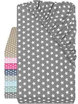 Emily´s Check Spannbettlaken Baumwolle mit Sterne, 70x140-150 cm, Anthrazit | 100 % Baumwolle, Öko-Tex Standard 100, hautfreundlich, atmungsaktiv, elastischer Rundumgummi, formstabil, waschbar bis 60 °C