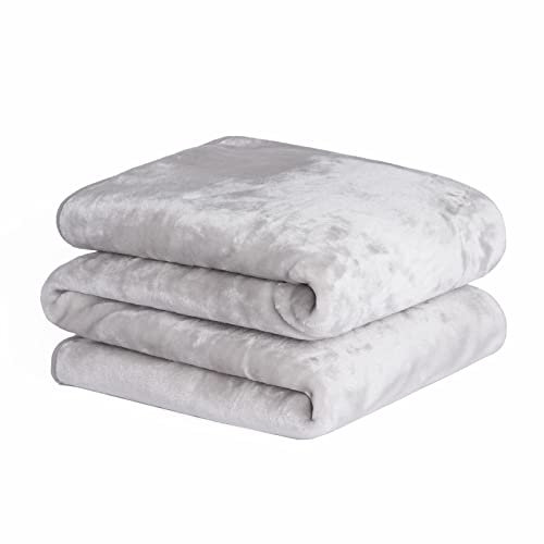 Dreamscene King Size Throw for Bed, Luxury Faux Fur Mink Fleece Throw Blanket for Sofa Super Soft Warm Cosy Fluffy Silver Bedspread Lightweight Blanket, 200 x 240cm