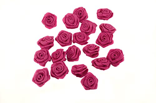 Creativery Satinrosen 2cm 20 Stück zum Basteln Dekorieren Verzieren - Farbauswahl - kleine Deko Rosen aus Stoff - Hochzeit Tischdeko Geschenkverpackung Scrapbooking Handarbeit Dekoideen Fuchsia