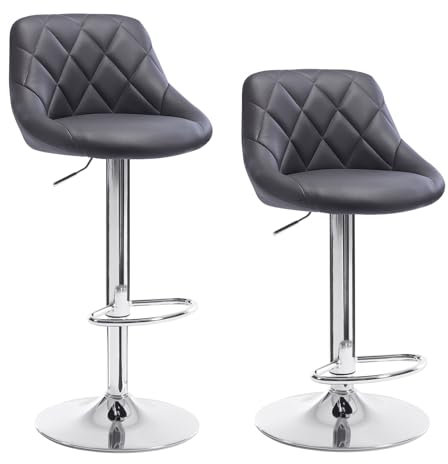 WOLTU Barhocker 2er Set, Grau Barstuhl Tresenhocker Küchenstuhl, Gute gepolstert, Kunstleder, Höhenverstellbar, Drehbar, BH23gr-2