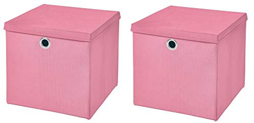 2 Stück Faltbox Rosa 28 x 28 x 28 cm Aufbewahrungsbox faltbar mit Deckel