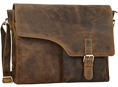 STILORD Valerian Leder Umhängetasche Herren Messenger Bag Business Uni Büro groß DIN A4 Laptoptasche Aktentasche Vintage Rindsleder Farbe:mittel - braun