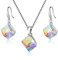 Uloveido Girls Square Cube österreichischen Kristall Haken Ohrringe und Halskette Sets für Frauen - 925 Sterling Silber Hochzeit Engagement Schmuck Sets Regenbogen Farbe Y418 (Mehrfarbig)