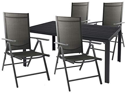 Mojawo Hochwertige Gartengarnitur 5-teilig Gartentisch 150x90cm Anthrazit Aluminium/WPC Schwarz + 4 Klappstühle Aluminium/Textilen Anthrazit/Schwarz