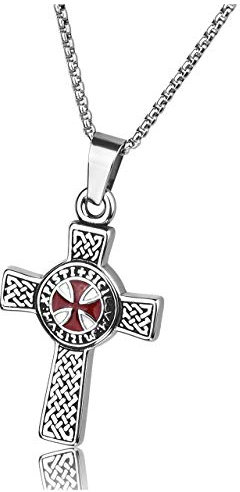 Zysta Herren Damen Edelstahl Tempelritter Schmuck - Keltisches Kreuz Anhänger Kette Keltischer Knoten Halskette Malta Kreuz Kette Amulett MIT 24 Kette Punk Biker für Geschenk (Tempelritter)