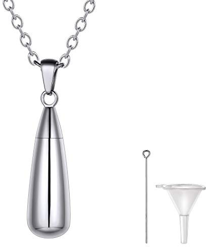 Richsteel Collier Larme Goutte Urne pour Cendres Ashes Memorial Crémation Urne-Collier de Frêne-Collier Goutte d’eau en Acier INOX 20+2 Chaîne+ Kit de Remplissage en Argenté (Boite Cadeau)