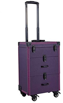 Professional Universal Wheel Cosmetics Trolley Case Travel Makeup Storage Suitcase for Professional Makeup Artist Hairdressing Organiser Nail Technician (Purple-C)