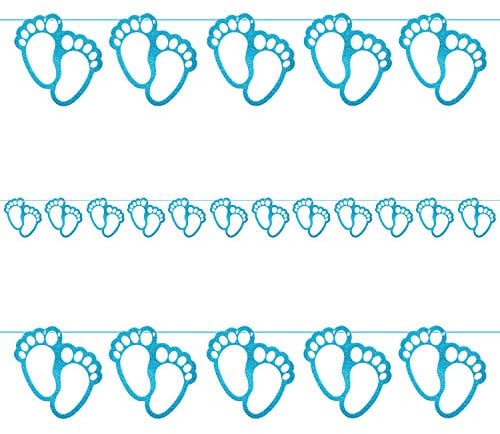 Oblique Unique® Füßchen Girlande mit Glitzereffekt Konfetti Banner Tischdeko für Baby Shower Party Geburt Taufe Junge Mädchen Blau Rosa - Farbe wählbar (Blau)