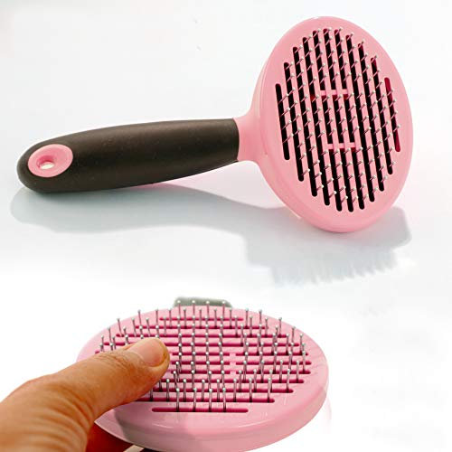 Premium Katzenbürste Hundebürste Selbstreinigend für empfindliche Haut Umweltfreundliches Material Kurzhaar bis Langhaar Fellpflege Zupfbürste Rosa