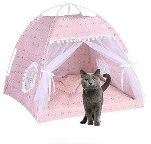 Haustier Tipi Zelt Hunde Katze Haustierzelt Abnehmbar Hundezelt Katzenzelt Waschbar Katzenbett Hundebett Kuschelig Haustierbett mit Tiermatratze Weich Tierbett für Kleine/Mittlere Hunde Katze