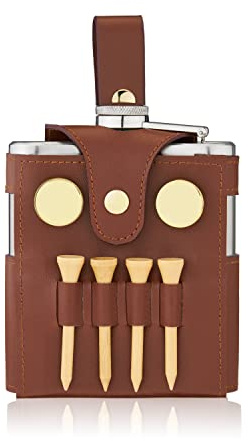 True Golfer’s Stainless Steel Liquor Flask for Men and Women with Golf Accessories and Vegan Leather Case for Whiskey, Vodka, Brandy, Rum, Golf Gifts, Gifts for Men, 6 oz, Set of 1