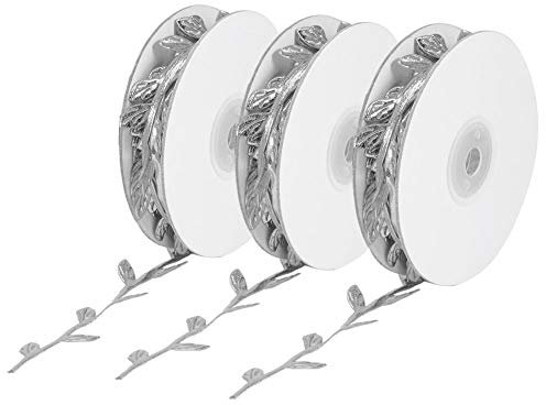 3 Rolls Leaves Vine Dekoration, Fake Leaves Vine, Seidenblume für Wedding Bar Coffee Shop Party(Silver)