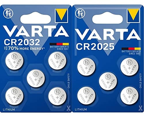 Pila de botón de Litio de 3 V VARTA Electronics CR2032. Pilas de botón en un blíster Original de 5 Unidades, Color Gris & Pila de botón de Litio de 3 V Electronics CR2025