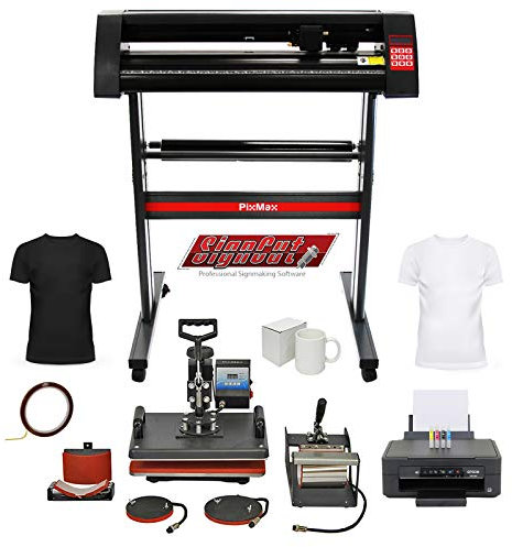 5 in 1 Heat Press Swing Transfer Sublimation Vinyl Cutter and Printer SignCut Pro Software Complete Business Bundle, Accessories and Consumables Included