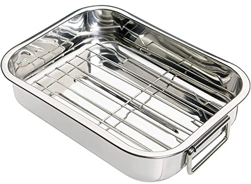SDMAX Roasting Tin Tray Stainless Steel Oven Roasting Tin with Rack, Small, Medium Large X Large (Small 28X21X4.5CM)