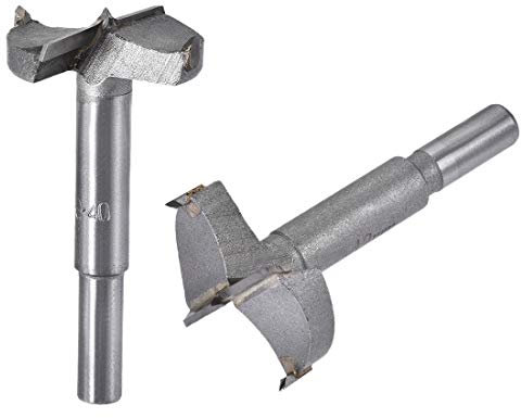 sourcing map Forstner Wood Boring Drill Bits 40mm 42mm Dia. Hole Saw Carbide Alloy Steel Tip Round Shank Cutting for Hinge Plywood Wood Tool 2in1 Set