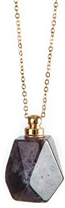 YGLINE Amethyst Crystal Necklace Gemstone Perfume Bottle Necklace Diffuser for Women(Amethyst)