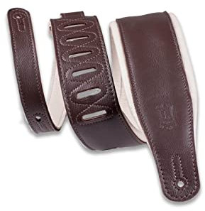 Levy's Leathers M26GP-DBR-CRM Unisex-Erwachsene M26gp-dbr-crm Gitarrengurt aus Leder, 8,3 cm breit, Dunkelbraun mit cremefarbener Rückseite, One Size