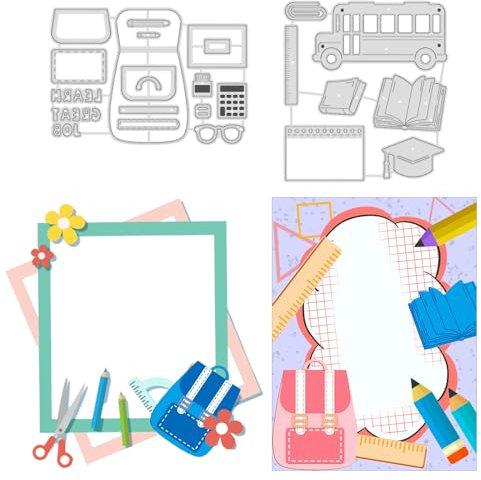 GLOBLELAND 2 Stück Stanzschablonen Schule Metall Schneiden Schablonen Schulbus, Schultasche, Schreibwaren und Bücher Stanzformen für Kartenherstellung und DIY Scrapbooking Dekor