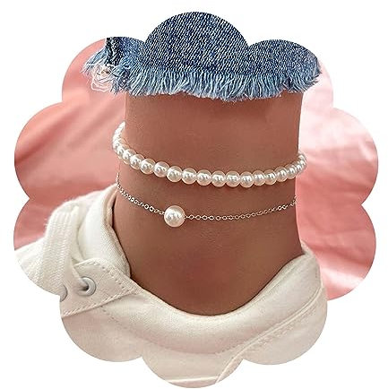 Yienate Bracelet De Cheville En Perles Argentées Avec Pendentif Pour La Plage - Chaîne De Pieds En Couches - Bijoux Cadeau Pour Femmes Et Filles
