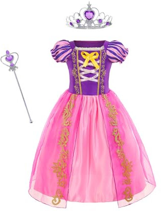Gridamea Robe Raiponce Costume Raiponce pour Filles de Princesse Violet avec Baguette de fée et diadème de Couronne pour Mariage/fête/Cosplay