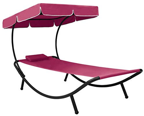 Mogou Garten-Sonnenliege mit Sonnendach und Kissen, Gartenliege, Liegestuhl, Sonnenstuhl, Sonneninsel Outdoor, Liegen, Gartenmöbel, Bäderliege, Relaxliege, Rosa