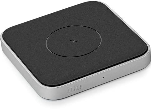 Braun Magnetic Wireless Charging Pad, MagSafe Compatible, up to 15W Fast Charging, Wireless Charger for iPhone 14/14 Pro/13/13 Pro/12/11, Matte Silver Aluminium Case, Model BWC02M.
