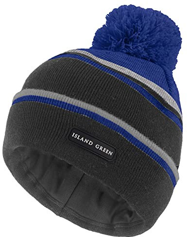 Island Green IGHAT2135 Herren Strickmütze mit weichem Innenband und Bommel, Charcoal/Blue/Light Grey, Einheitsgröße