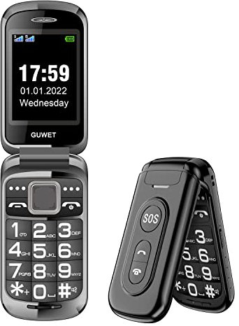 Guwet Unlocked GSM Flip Mobile Phone, Big Button Phones for Elderly, Classical & Durable, Easy to Use Basic Cell Phones with 2.4 LCD Display, 1400mAh Battery, SOS Button, FM radio