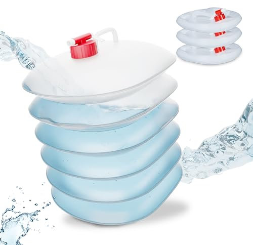 Relaxdays Folding Water Canisters Pack 4 Bidones Plegables, Garrafas Agua Ovaladas, Grifo y Asa, de 10 litros, Plástico sin BPA, Transparente