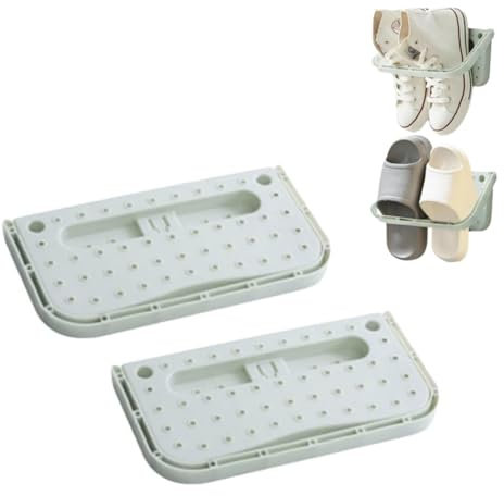 Cyrank Étagère à chaussures murale, 2 pièces étagère à chaussures en plastique pliante porte-chaussures en plastique organisateur de stockage porte cintres à chaussures stockage de chaussures(Bleu)