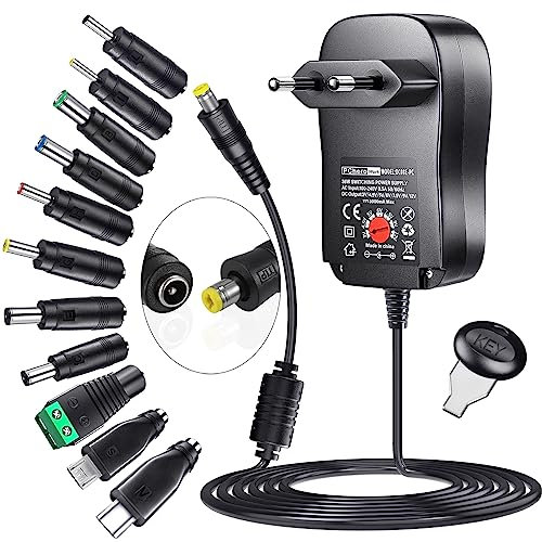 PChero 36W Fuente de Alimentación Universal de AC DC 3V / 4,5V / 5V / 6V / 7,5V / 9V / 12V, con 11pcs Adaptador de Punta de DC y Ranura USB - 3000mA